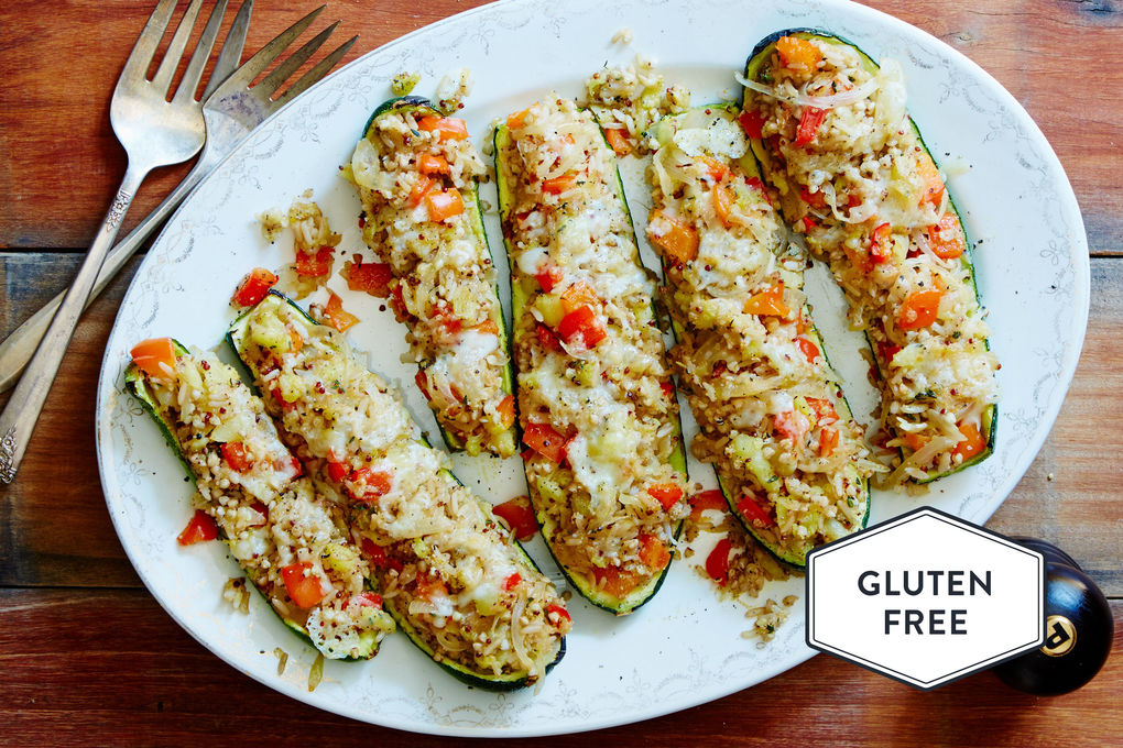 Vegetarian Zucchini Boats with Grains and Fontina Cheese