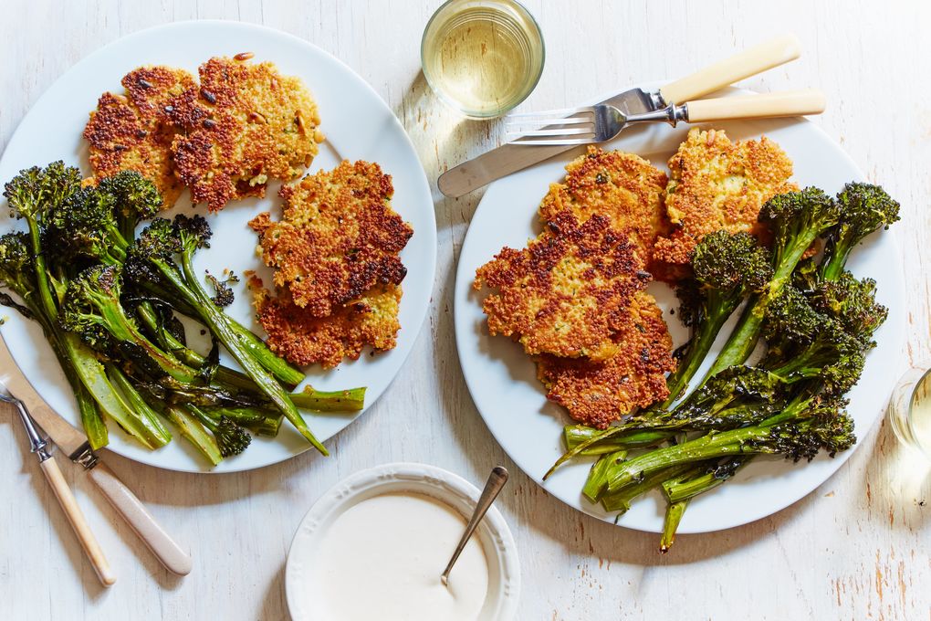 Couscous and Fontina Fritters with Broccolini and Lemon Aioli