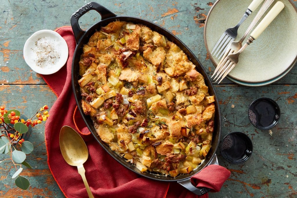 Sausage Stuffing with Apples, Leeks & Fresh Thyme