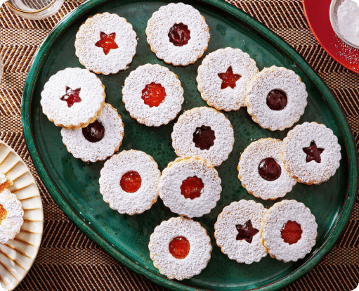 Almond Linzer Cookies with Apricot & Raspberry Preserves