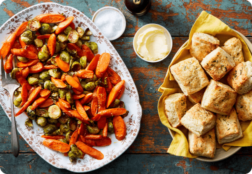 Parmesan-Thyme Biscuits & Hot Honey-Glazed Roasted Vegetables