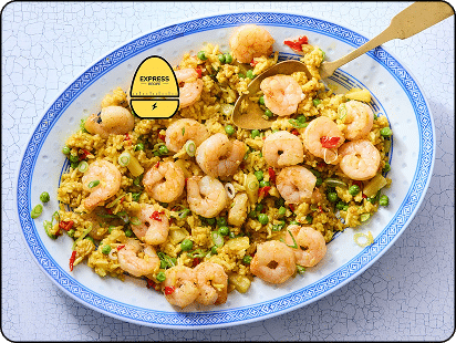 Express Recipe! Shrimp & Pineapple Fried Rice with Peas & Roasted Red Peppers