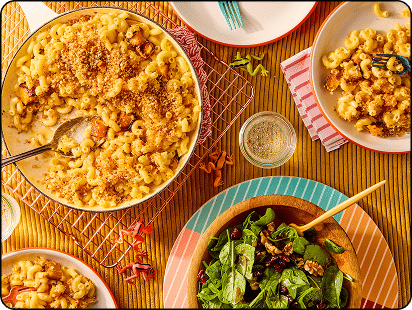 Family Friendly! Butternut Mac & Cheese with Toasted Panko Topping & Spinach Salad
