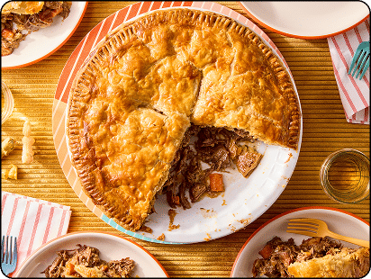 Family Friendly! Pub-Style Meat Pie with Beef, Bacon & Mushrooms