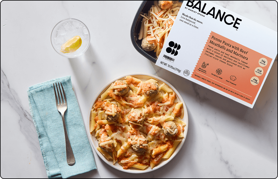 Penne Pasta with Beef Meatballs and Marinara