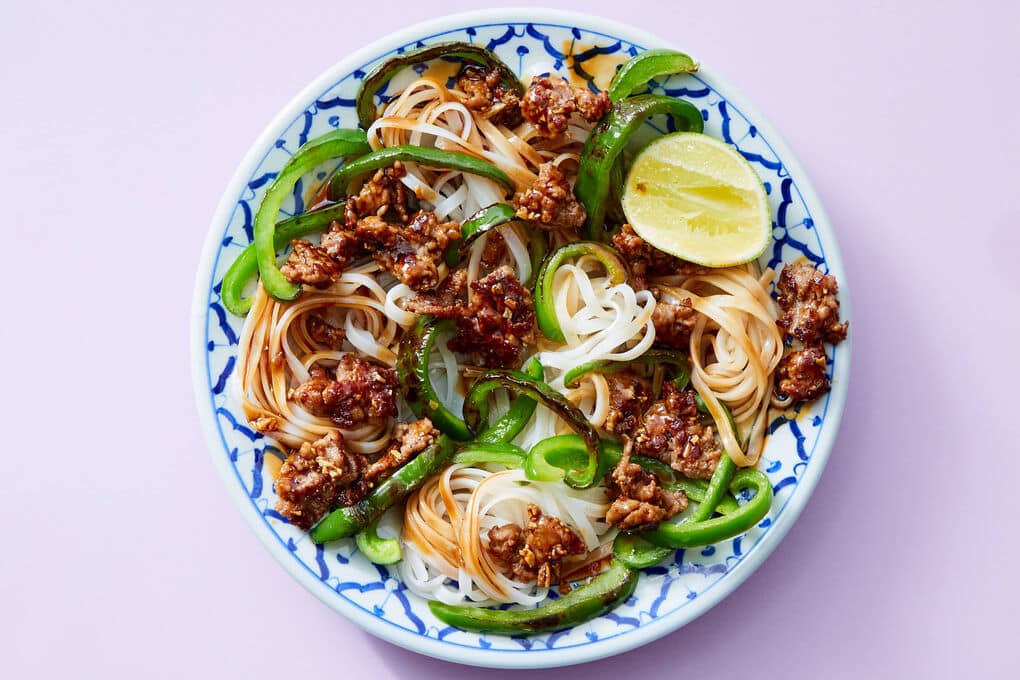 Teriyaki Beef and Pepper Stir-Fry with Rice Noodles and Lime